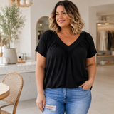 Women's Summer Short Sleeve V Neck T-Shirt - Loose Fit Casual Tops Comfy Shirring Pleated Blouse