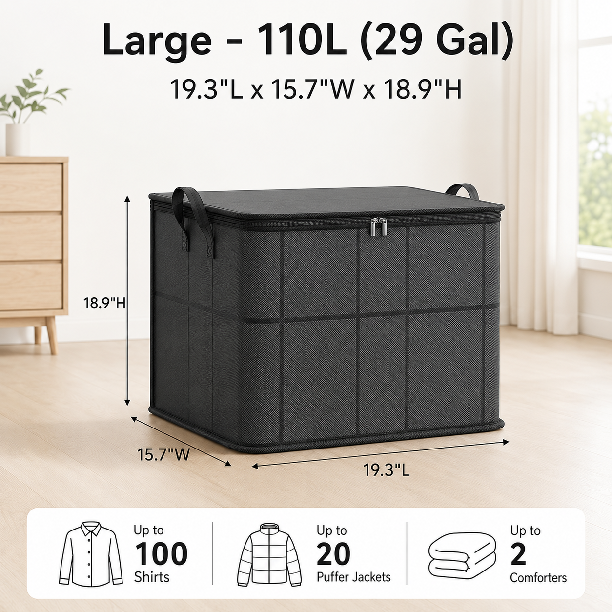 Spacious Zippered Storage Bag – Heavy-Duty Fabric Organizer for Quilts, Clothes & Moving