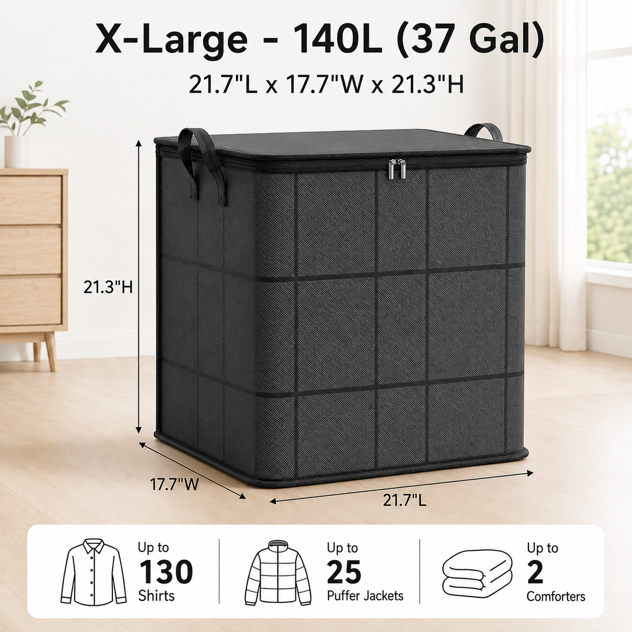 Spacious Zippered Storage Bag – Heavy-Duty Fabric Organizer for Quilts, Clothes & Moving