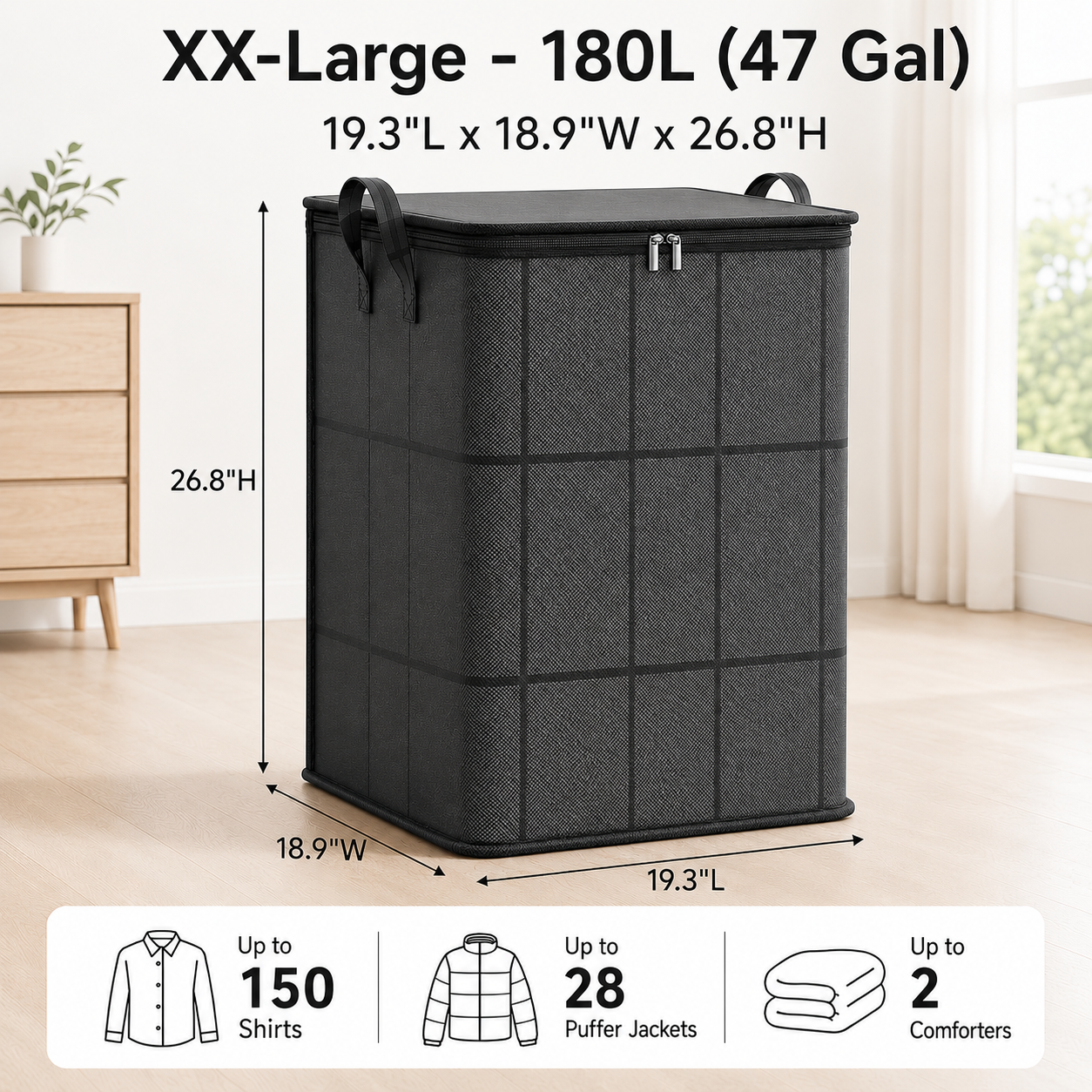 Spacious Zippered Storage Bag – Heavy-Duty Fabric Organizer for Quilts, Clothes & Moving