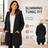 Women Casual Fleece Long Hoodies with Pockets Tunic Sweatshirt Outerwear Jacket