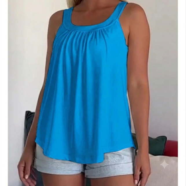 Solid Color Pleated Tank Top