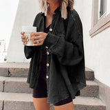 [2026 Trend] Women's Loose Batwing Waffle Knit Button-Up Shacket