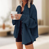 [2026 Trend] Women's Loose Batwing Waffle Knit Button-Up Shacket